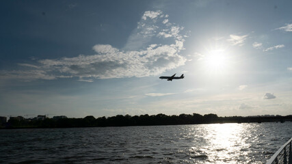 Airplane on the Potomac River in Washington DC