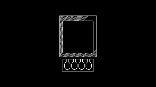White line Open matchbox and matches icon isolated on black background. 4K Video motion graphic animation
