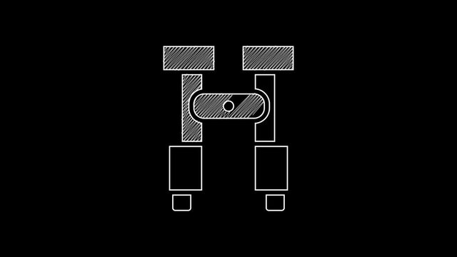 White line Binoculars icon isolated on black background. Find software sign. Spy equipment symbol. 4K Video motion graphic animation