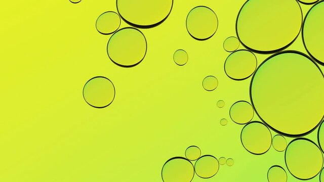 Green backdrop. Water oil bubbles abstract design. Green liquid splash background macro. Olive oil seamless loop.