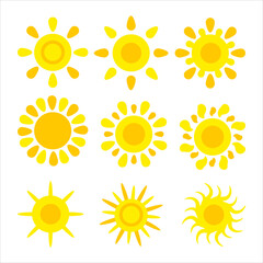 Sun icons vector symbol set. Yellow collection