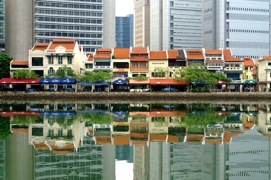 Historische Häuser in Singapur am Boatquay