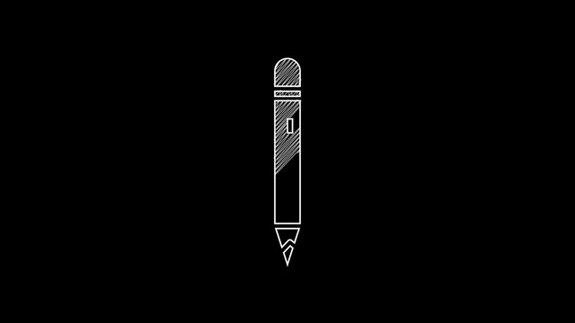 White line Pencil with eraser icon isolated on black background. Drawing and educational tools. School office symbol. 4K Video motion graphic animation