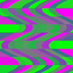 Phosphorescent pink green waves abstract background with lines