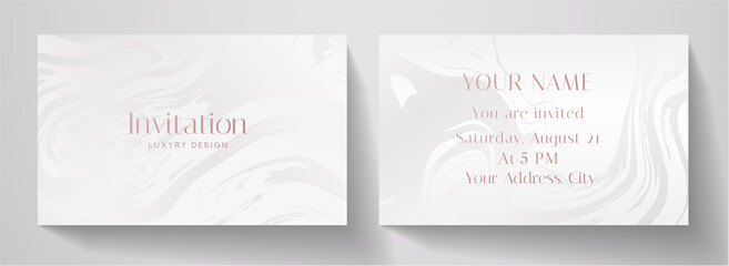 Invitation card with luxury marble texture in white color. Formal premium background template for invite design, prestigious Gift card, Gift Certificate or luxe name card
