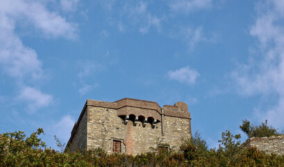 Fototapeta na wymiar Fortification on the heights of the city of Genoa, capital of the Italian region Liguria