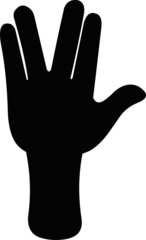 Vector illustration of the black silhouette of a hand, doing the vulcan salute