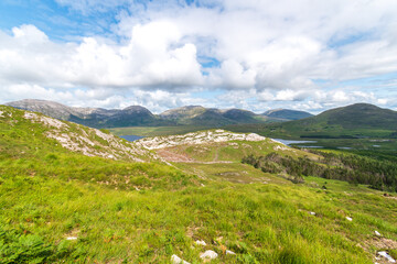 view over Derryclare Nature Resrve from the summit of Derryclare moutntain.