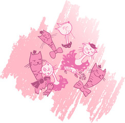 Romantic day with cats in love, vector.