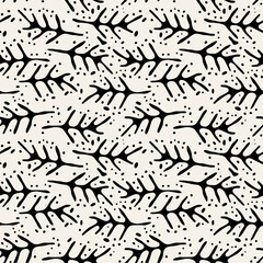 Vector seamless pattern. Floral stylish background. Monochrome floral theme. Contrast texture with smooth leaves.