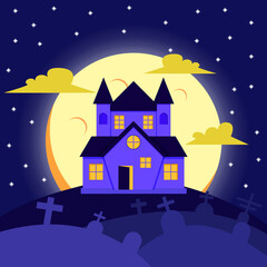 vector illustration happy halloween poster,dark castle concept horror flat background
