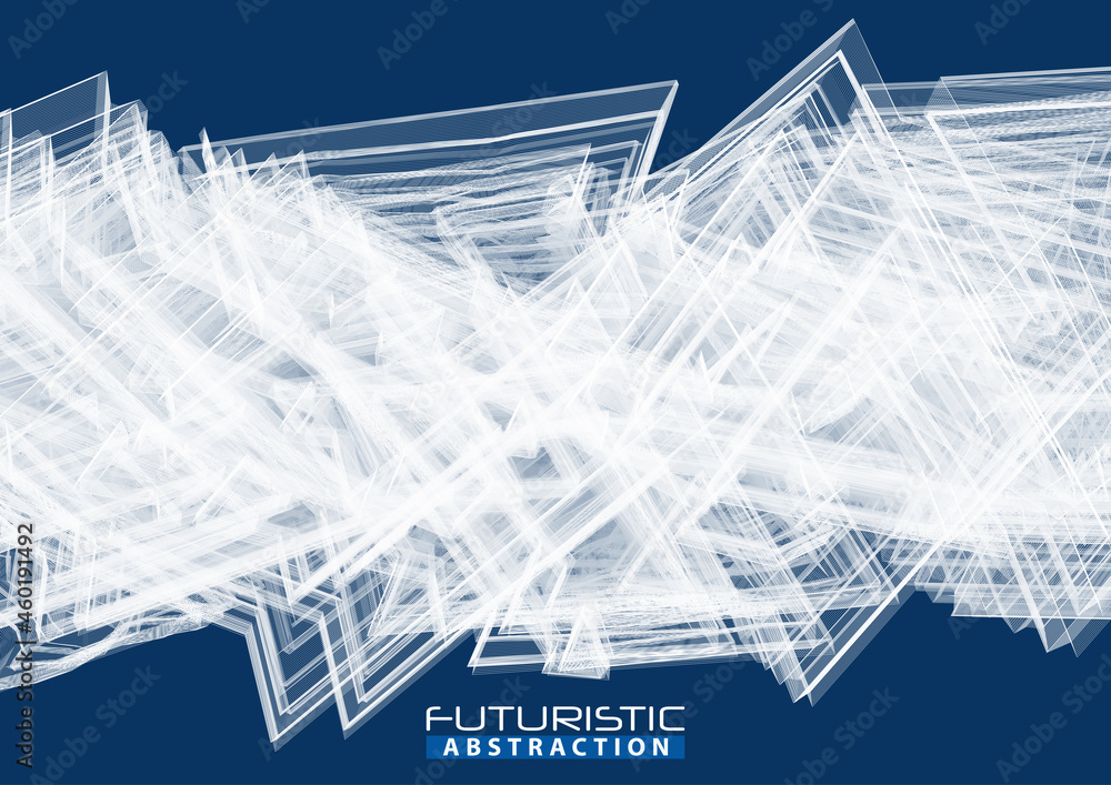 Poster futuristic abstract polyline on dark blue background. complex graphics