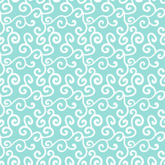 Abstract hand drawn doodle pattern. Spiral branches on light green background. For textile design