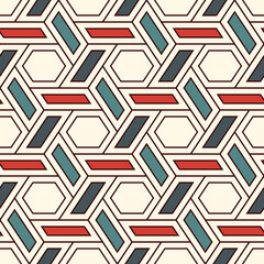 Contemporary honeycomb geometric pattern. Repeated hexagon ornament. Modern mosaic tiles background. Seamless surface abstract design. Geo wallpaper. Digital paper, textile print. Vector illustration