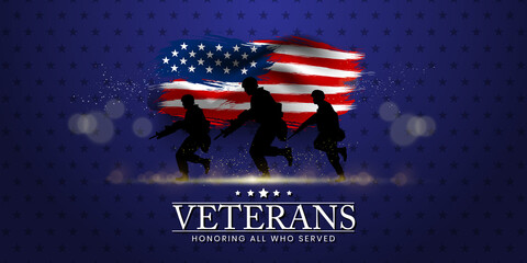Veterans day poster. Veteran's day illustration with american flag, 11th November, Vector illustration