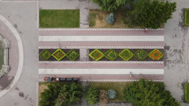 Aerial view from a drone on a park in the city of Brovary in summer