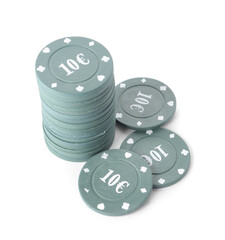 Stack of chips for poker on white background