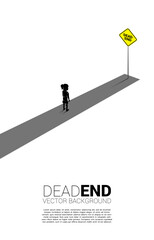 Silhouette girl standing with dead end signage . Concept of no future for children.