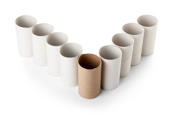 Toilet paper tubes on white background