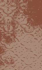 Vector background with a volumetric rough floral texture. Old glass. Pattern. Wallpaper. Interior. Retro style. Minimalism. Large ornament. Orange and beige