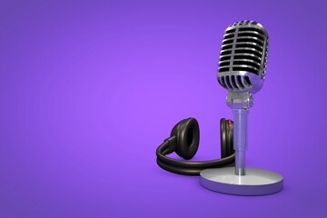 Professional microphone with color background, podcast or recording studio background, 3d illustration