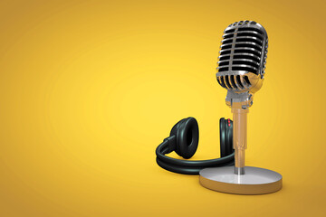 Professional microphone with color background, podcast or recording studio background, 3d illustration