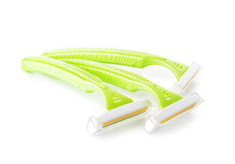 Many razors for hair removal isolated on white background