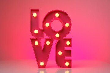 Love concept.Pink lettering love on a neon pink background.Relationships and feelings. Valentine's...