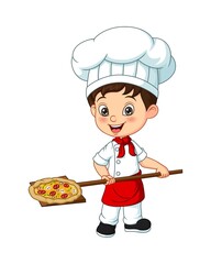 Cartoon little chef with a pizza