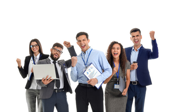 Happy Young Business People On White Background