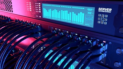 Cloud computing. Closeup of high performance server working.