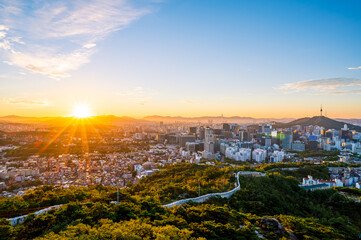 Landscape of Seoul South Korea in the morning and Sunrise