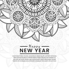 Happy new year banner or card template with mehndi flower