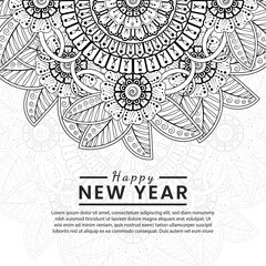 Happy new year banner or card template with mehndi flower