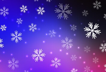 Dark Pink, Blue vector pattern with christmas snowflakes, stars.