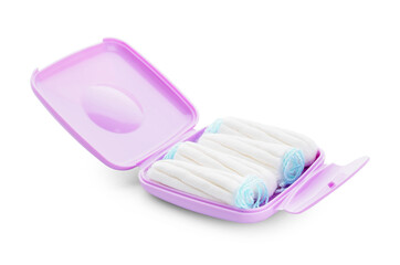 Tampons storage box on white background