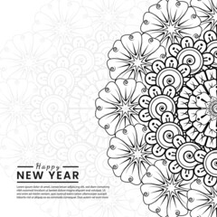 Happy new year banner or card template with mehndi flower