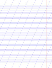 Graph paper. Printable lined grid paper with color horisontal, diagonal lines. Geometric pattern for school, oblique notebook. Realistic lined paper blank size Letter. Exercise page for calligraphy