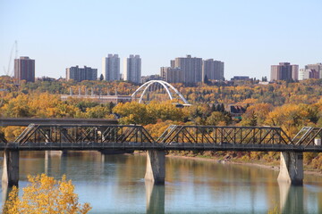 Fototapeta na wymiar Autumns Bridges, Louise McKinney Park, Edmonton, Alberta