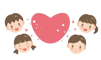 ハートと4人の笑顔の子供達