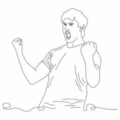 line art illustration - Continuous Line Art Cheerful excited man wearing standing isolated, celebrating success vector design. eps 10
