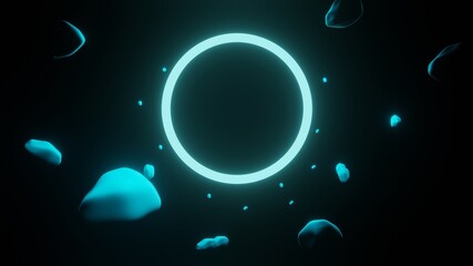 Ring of light in outer space, meteorites © Victoria