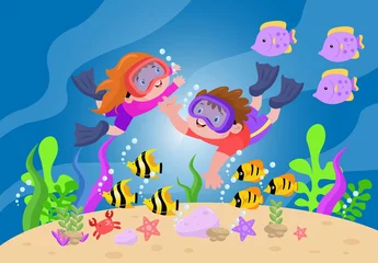 Foto op Plexiglas Diving Under Sea - Kids Illustration © Graphiqa-Stock
