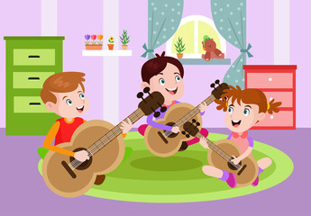 Kids Playing a Guitar - Kids Illustration