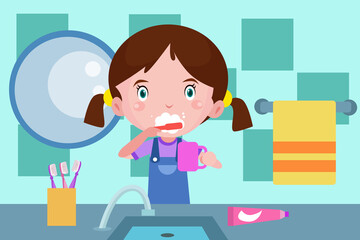 Children Brush a Teeth - Kids Illustration