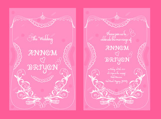 WEDDING INVITATION CARD. Rose  pink color wedding invitation card design with floral.
