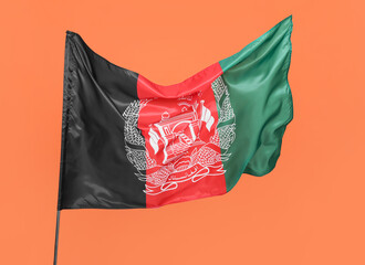 Waving flag of Afghanistan on red background