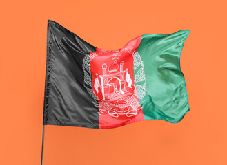 Waving flag of Afghanistan on red background
