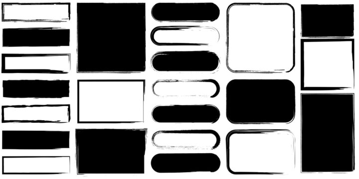 Ink geometric figure icon. Square, oval, rectangle. Isolated black elements. Art design. Vector illustration. Stock image. 