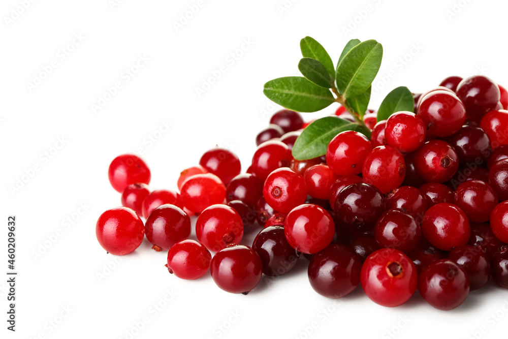 Wall mural heap of ripe cranberries on white background, closeup